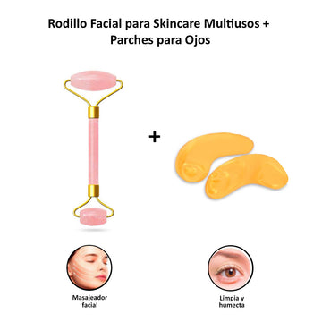 Rodillo Facial para Skincare Multiusos + Parches de Colágeno Rejuvenecedor para Ojeras