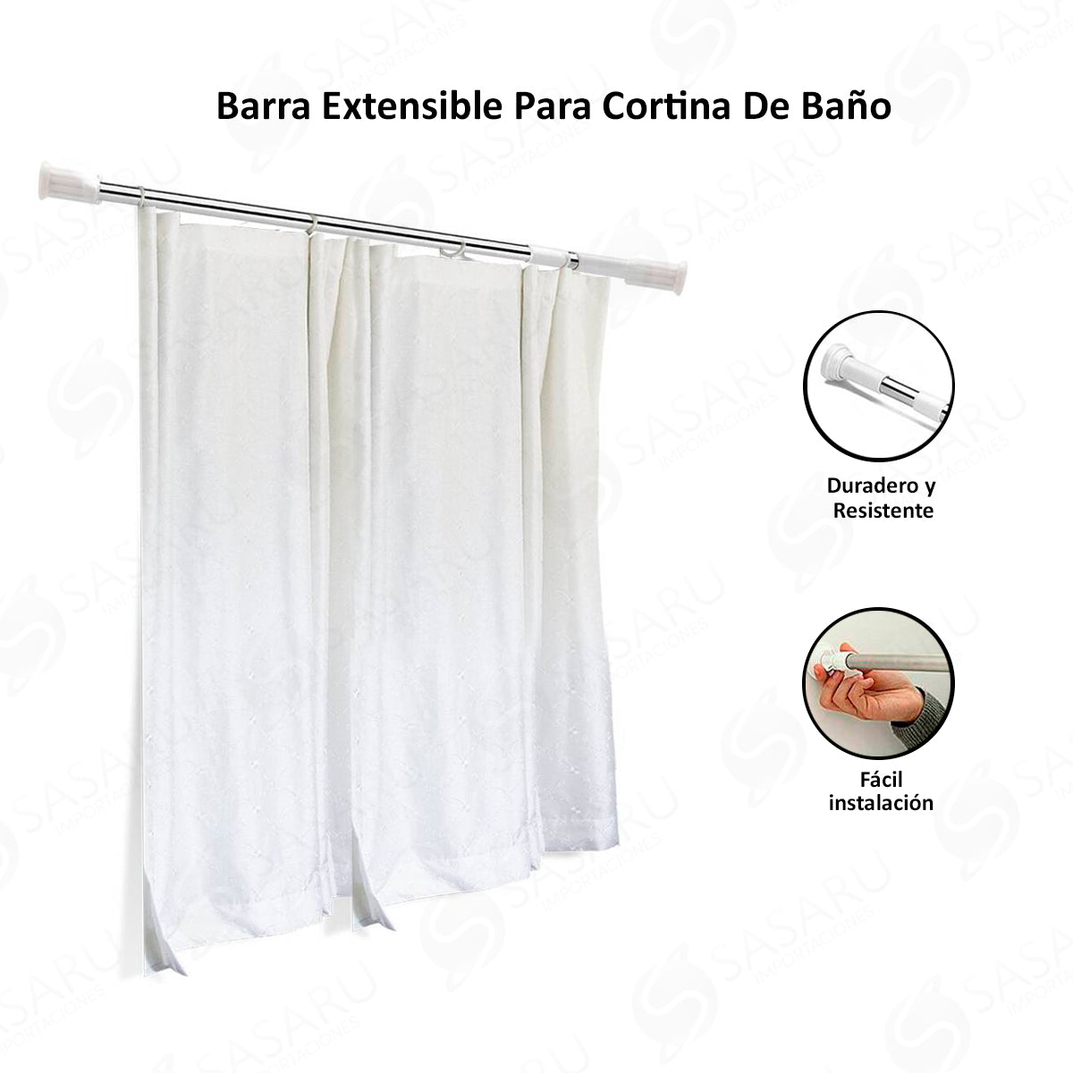  Barra de cortina extensible, barra de cortina extensible para  montaje en techo/pared, barra de cortina retráctil, sistema de barra de  cortina de ventanas de baño, 85 a 106.3 in de largo (