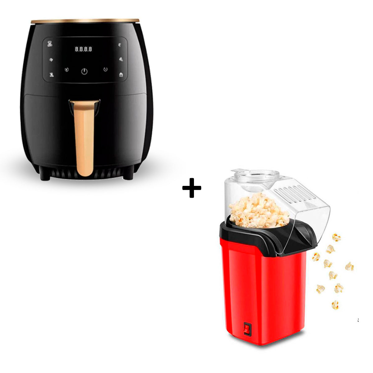 Freidora de Aire de 6lt Digital Negra Air Fryer + Máquina para hacer Pop Corn