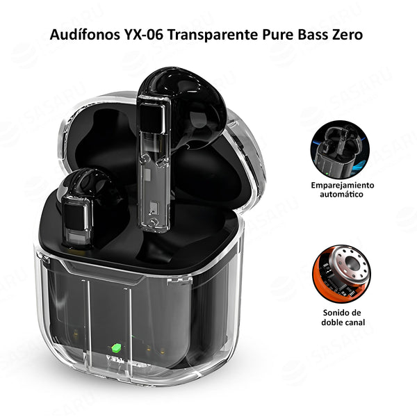 Audífonos Inalámbricos YX-06 Pure Bass Transparente