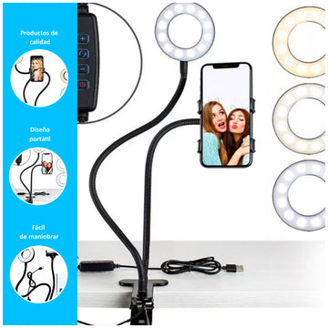 Aro de Luz LED para Mesa con Soporte para Celular