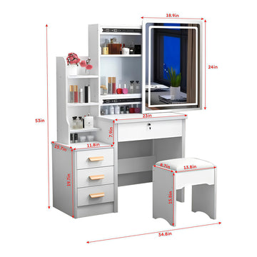 Tocador de Maquillaje Con Espejo Iluminado y Sillón Para Dormitorio