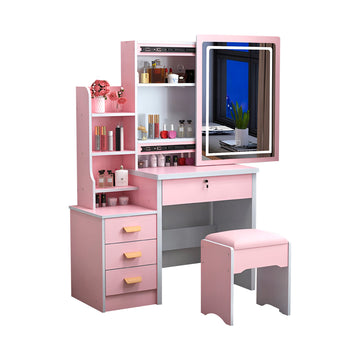 Tocador de Maquillaje Con Espejo Iluminado y Sillón Para Dormitorio