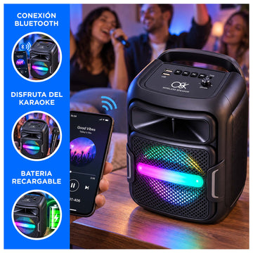 Parlante Portátil Bluetooth 4 pulg con Luces LED y Función TWS