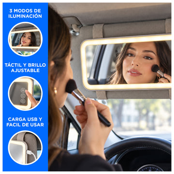 Espejo LED para Parasol de Auto con 3 Modos de Luz