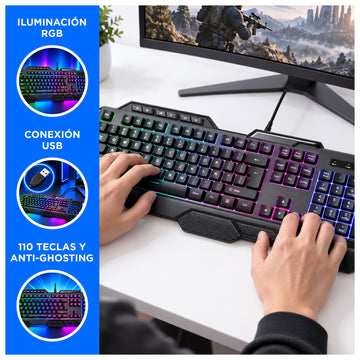 Teclado Gamer RGB Full Size USB con Anti-Ghosting