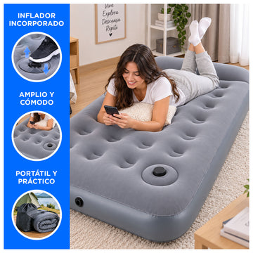 Colchón Inflable Individual con Inflador de Pie Incorporado