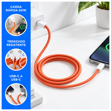 Cable USB-C a USB-C Trenzado 60W de 1m