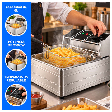 Freidora Eléctrica Profesional de Aceite 6L 2500W con Termostato Regulable
