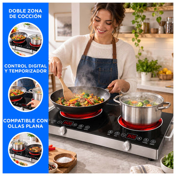 Cocina Eléctrica Infrarroja Doble Hornilla 7000W con Control Digital