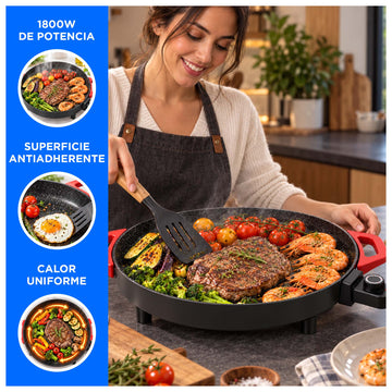 Sartén Eléctrica Multifuncional Antiadherente 1800W 36 cm