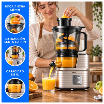 Extractor de Jugos de Prensado Lento 1L 250W con Boca Ancha 135 mm