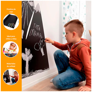 Pizarra Adhesiva 2 Metros Negro + 5 Tizas + Set de Arte para Niños 130 Piezas