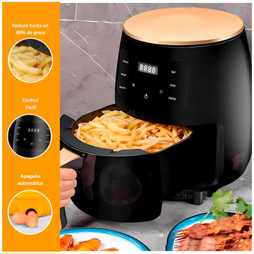 Freidora de Aire de 6lt Digital Negra Air Fryer + Hervidor de Huevos Eléctrico Egg Poacher Amarillo