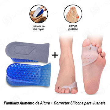 Plantillas Aumento de Altura + Corrector de Silicona para Juanete con Separador de Dedos