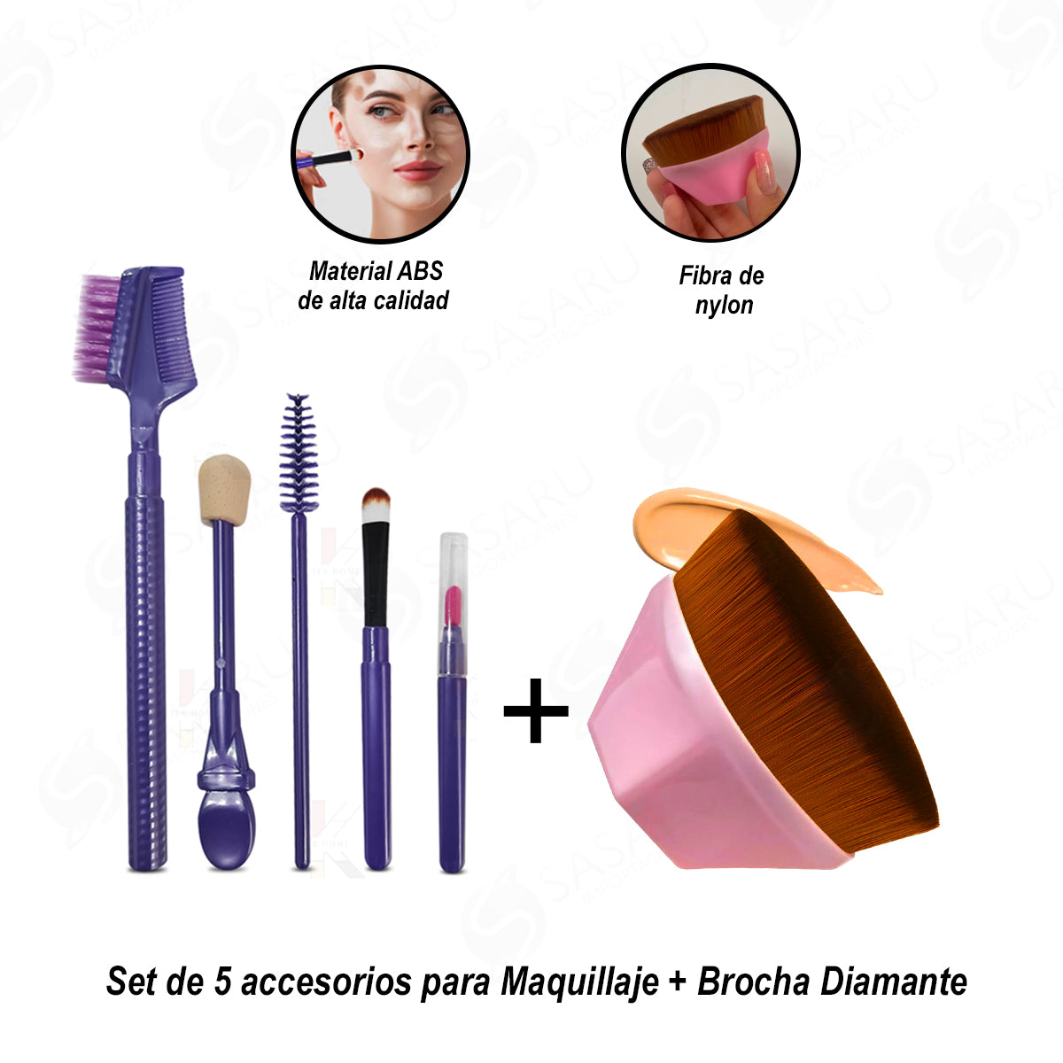 Set de 5 accesorios para Maquillaje + Brocha Diamante