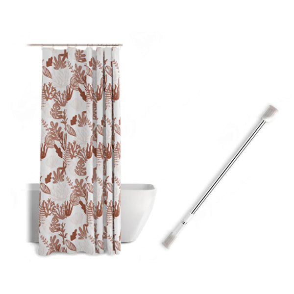 Cortina para Baño con Diseño 2 uds + Barra para Cortina de Baño