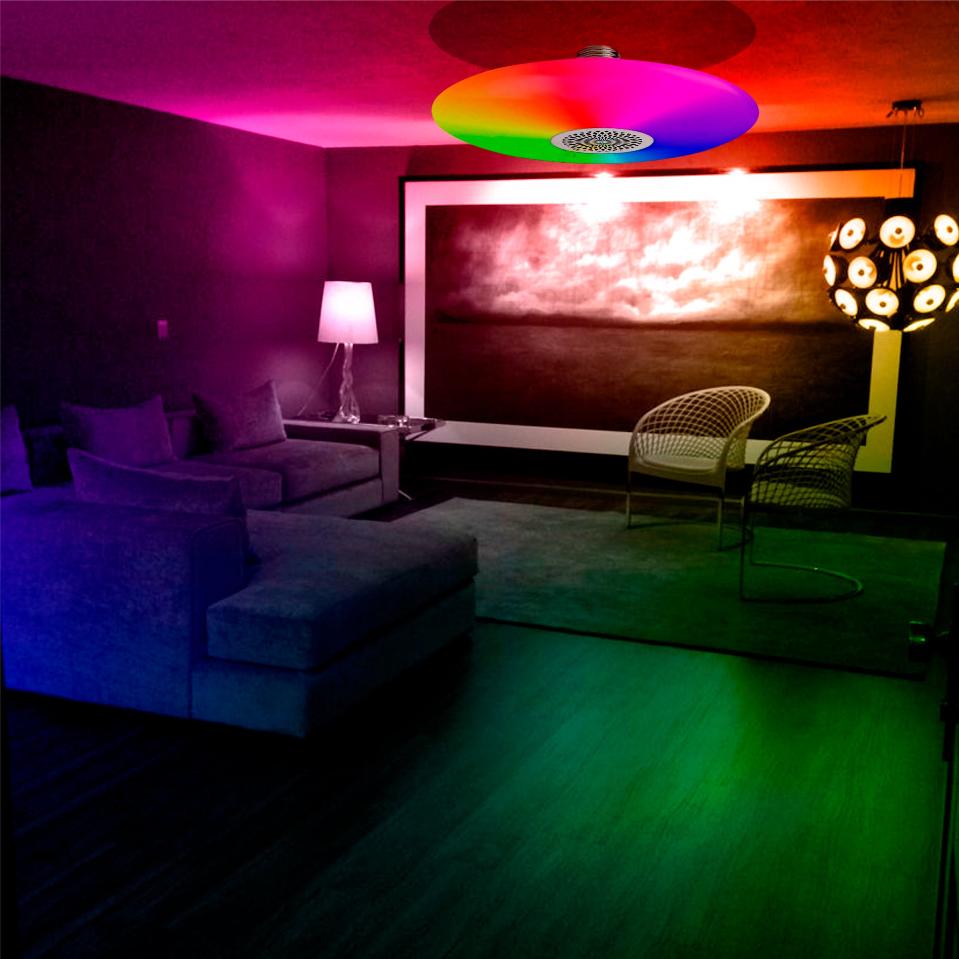 imagen representativa. el foco en un sala iluminando el habiente de colores 