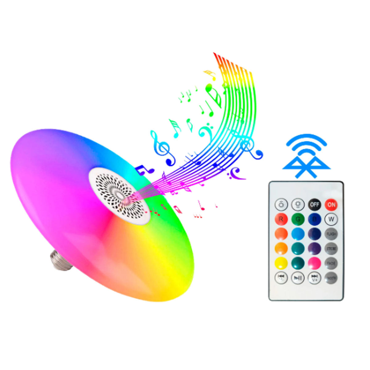 Lámpara/ Foco Led RGB Ahorrador con Parlante Bluetooth + Control Remoto