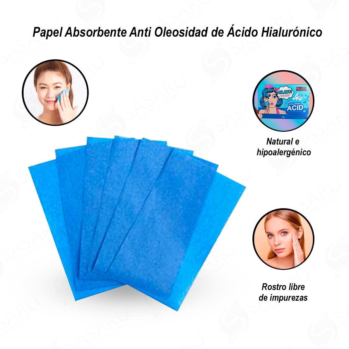 Papel facial Anti Oleosidad con Ácido Hialurónico Pack de 3