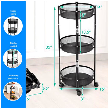 Carrito Rodante Utilitario De 3 Niveles Con Ruedas Bloqueables