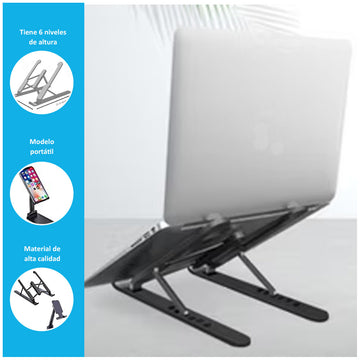 Soporte Plegable Portátil para Laptop + Soporte para Celular Ajustable Negro