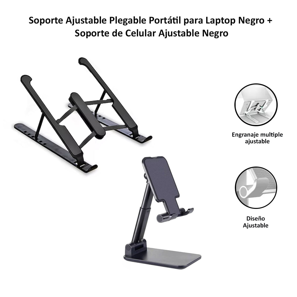 Soporte Plegable Portátil para Laptop + Soporte para Celular Ajustable Negro