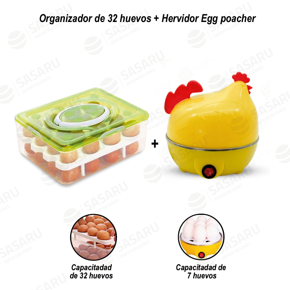 Egg Poacher + Bandeja Organizadora de 32 Huevos