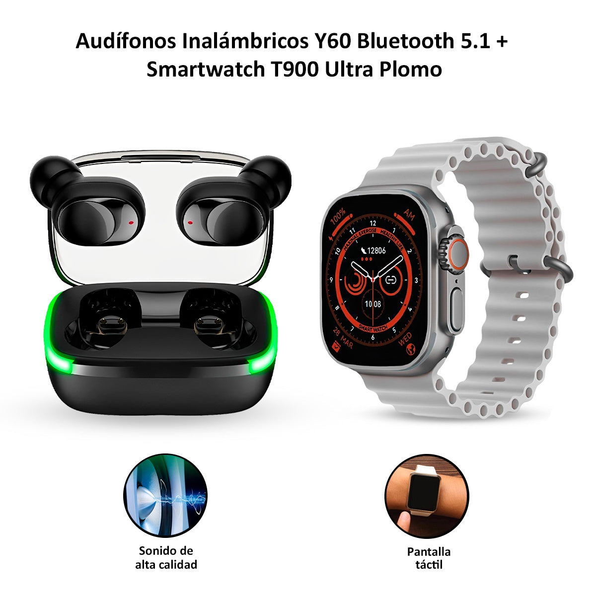 Audífonos Inalámbricos Y60 + Smartwatch T900 Ultra