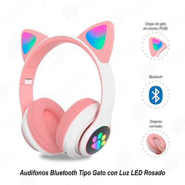 Audífonos Bluetooth Tipo Gato Con Luz Led