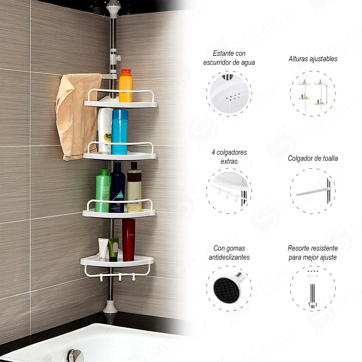 GADZHI Organizador de ducha esquinero con barra mejorada sin perforaciones  de acero inoxidable organizador de baño paquete de triángulo 2 unidades –  Yaxa Costa Rica