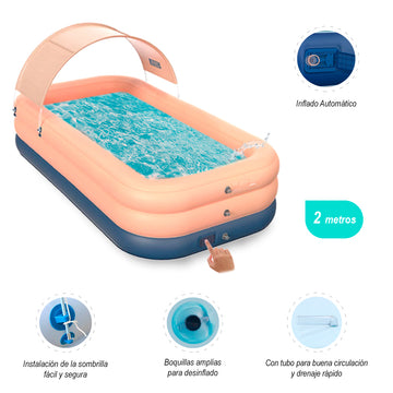 Piscina Inflable con Botón de Inflado Automático 2m