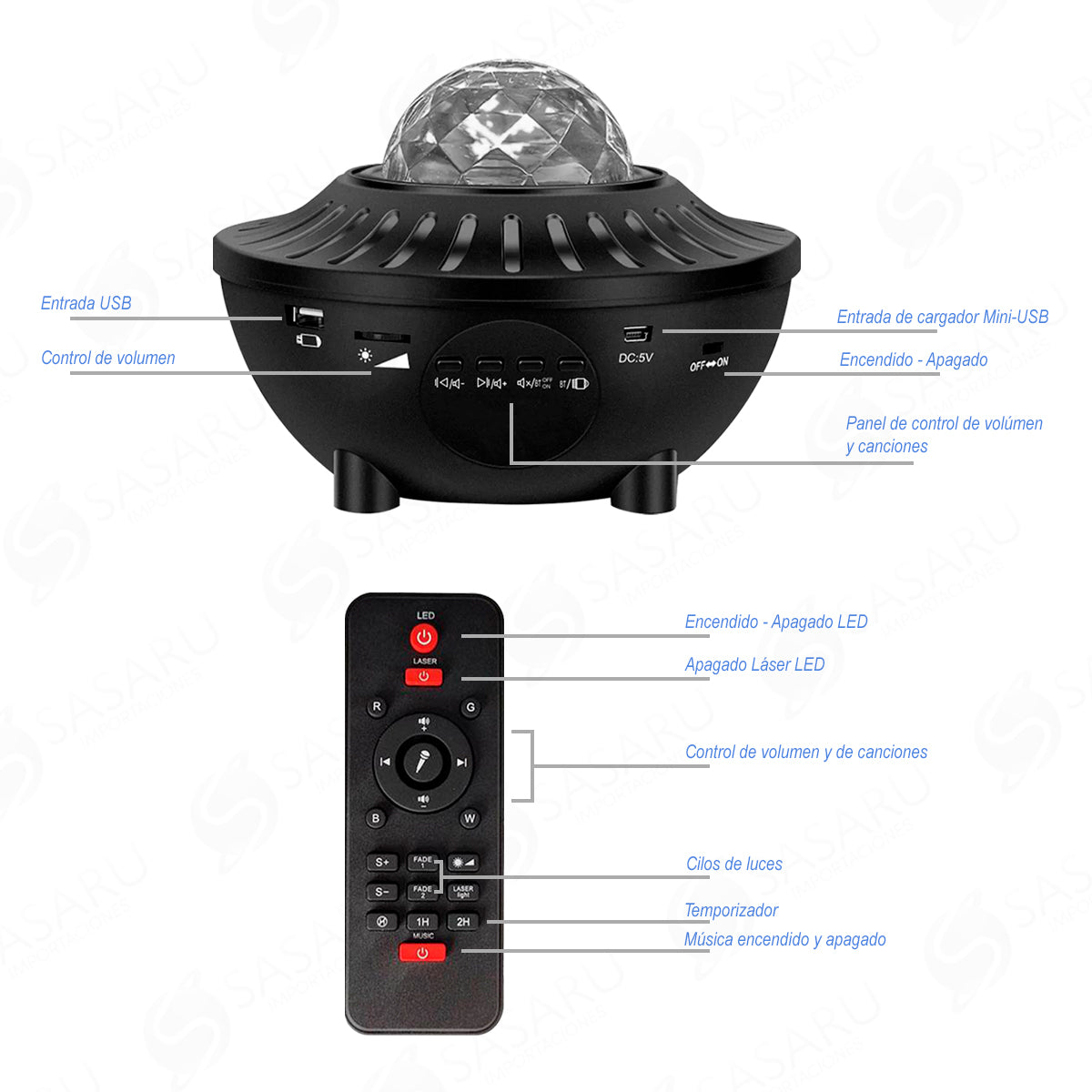 Proyector Luces Laser Galaxia Parlante Bluetooth Control Usb 